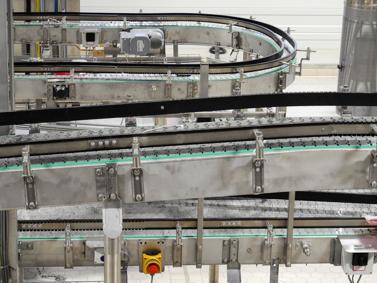 Industrial conveyor belt in a factory